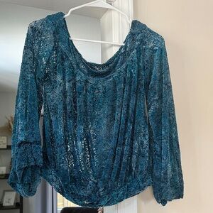 Free People Teal Lace Blouse
